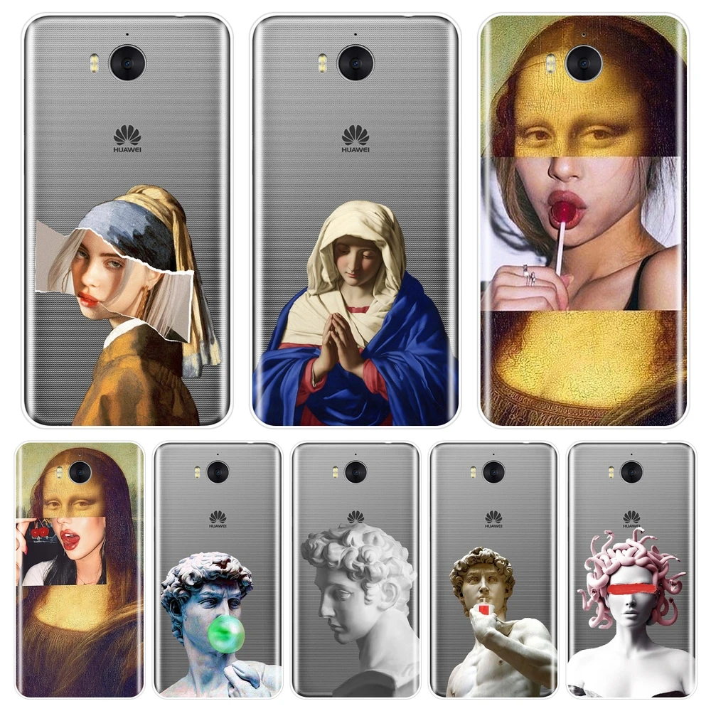 Чехол накладка для huawei Y3 Y5 Y6 II Y7 Pro Мягкий силиконовый смешное искусство Медуза