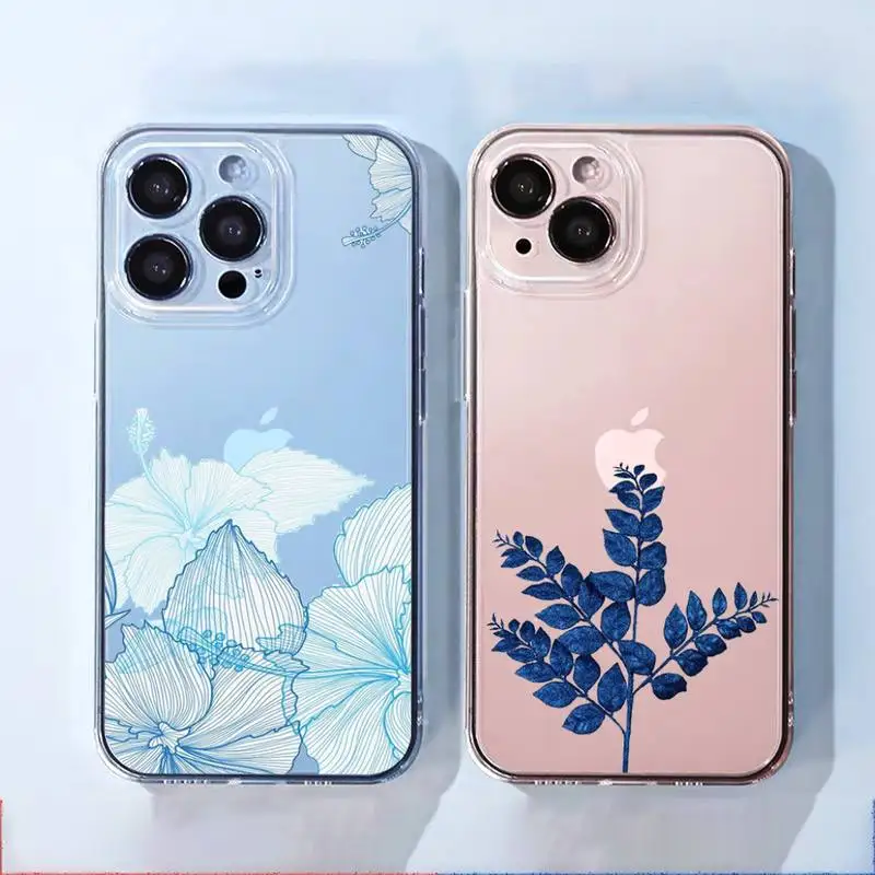 

Watercolor Flowers Gold Leaves Phone Case For iphone 13 12 11 8 7 plus mini x xs xr pro max Transparent soft