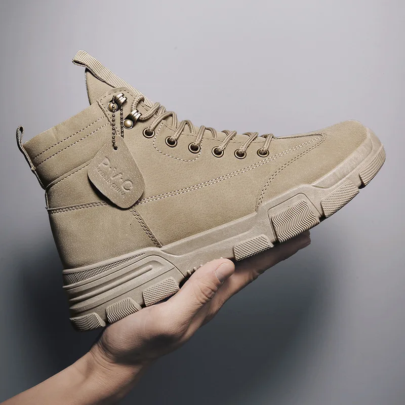 Мужские кожаные ботинки водонепроницаемые в стиле милитари на шнуровке зимние