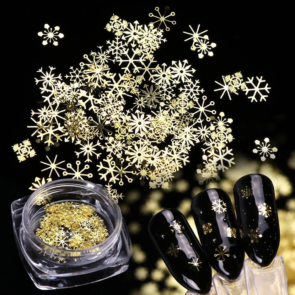 

Gold Snowflake Nail Art Decoration Mixed 90pcs DIY Manicures Christmas Glitter Sequins Flakes 3D Jewelry Nail Accessories GL889