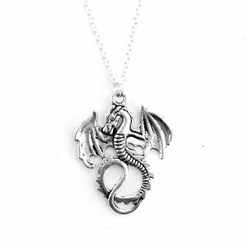 

Dragon Mecklace Mythical Winged Dragon Charm Pendant Necklace 18" Chain Fantasy Fairytale Jewelry