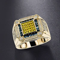 new style hot selling european and american fashion mens and womens gold square mechanical gold blue zircon ring whole sale