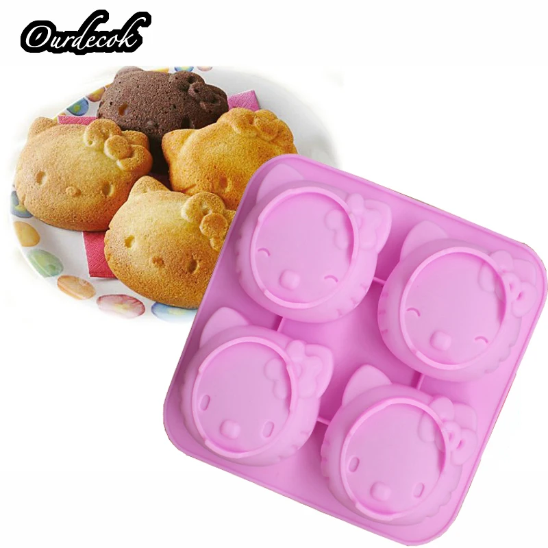 DIY силиконовая форма Китти с 4 отверстиями двумя видами выражение пудинг