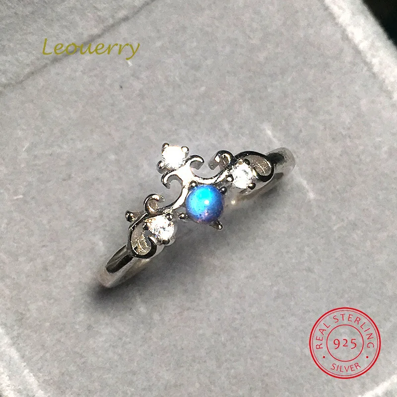 Leouerry 925 пробы серебро натуральный лунный камень синего цвета корона открытые
