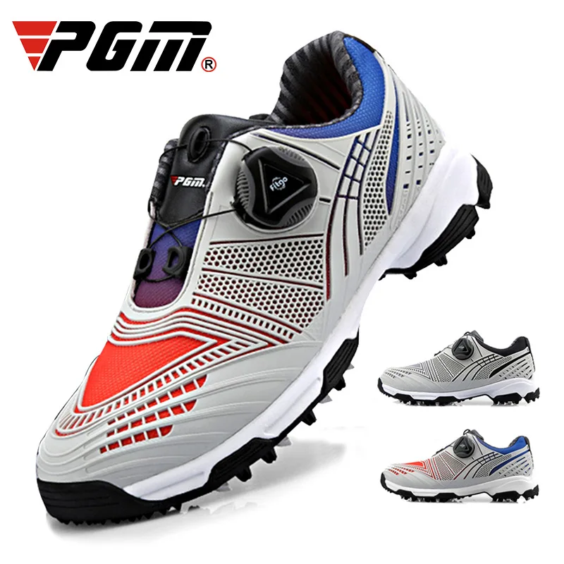 PGM New Golf Shoes Boys Girls Waterproof Sneakers Breathable Rotating Laces Anti-slip Shoes Double Patent Training Shoes