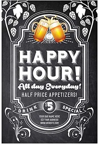

Original Retro Design Happy Hour Biscuit Tin Metal Signs Wall Art|Thick Tinplate Print Poster Wall Decoration for Bar