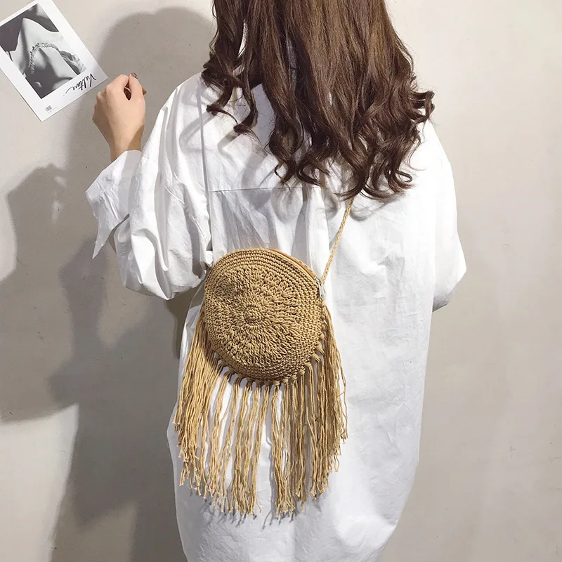 Круглая плетеная Сумка из ротанга для женщин летние плетеные сумки через плечо