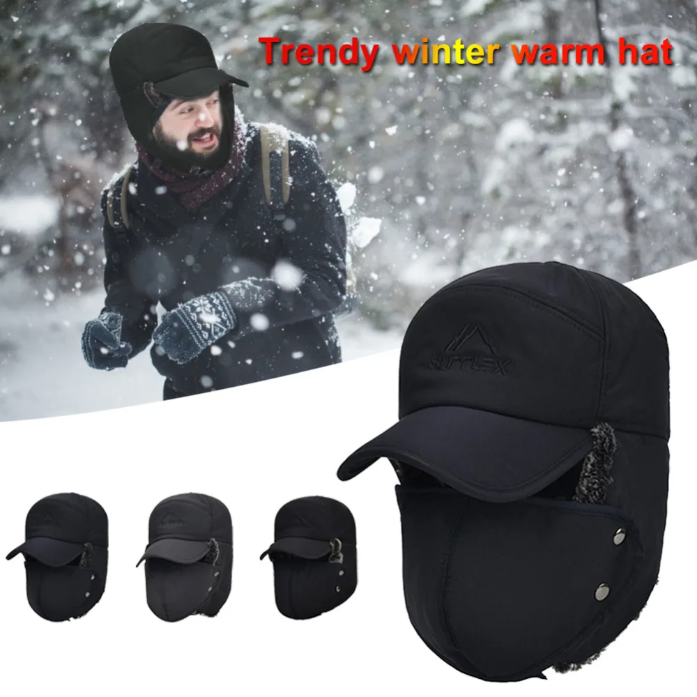 

Winter Cycling Cap Windproof Thermal Bomber Hats Ear Protection Face Warmer Skiing Cap Velvet Thicken Couple Fur Hat