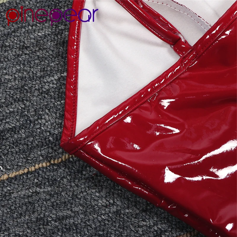 

PinePear Glitter PU Leather Women Mini Dress 2020 New Sexy Strapless Hollow Out Bodycon Dress Party Club Vestidos Drop Shipping