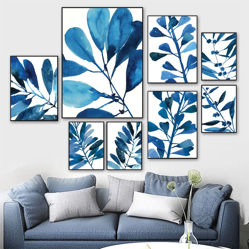 

Plant Leaves Canvas Posters Minimalist Blue Leaf Paintings Nordic Wall Art Decor Poster Print for Living Room Picture Home Decor