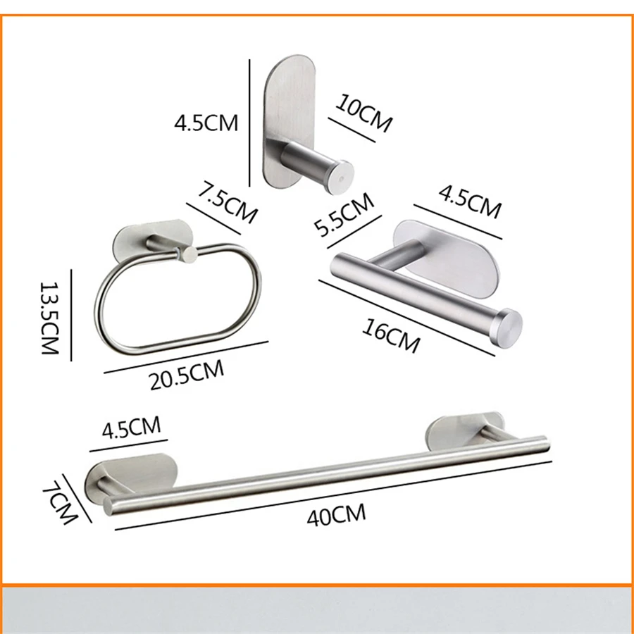 

Stainless Steel Silver Bathroom Hardware Set Towel Rack Toilet Paper Holder Towel Bar Hook Bathroom Accessories Don't Drilling