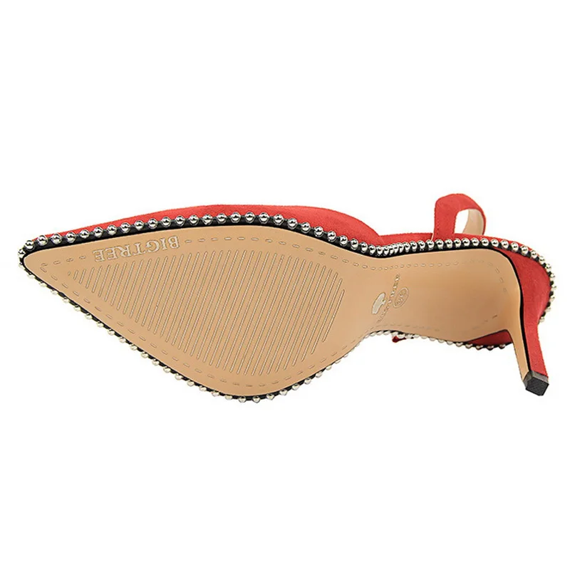 

Shoes Rivet High Heels Woman Pumps Pu Leather Women Heels 9cm Sexy Party Shoes Black Red Apricot Wedding Shoes Female