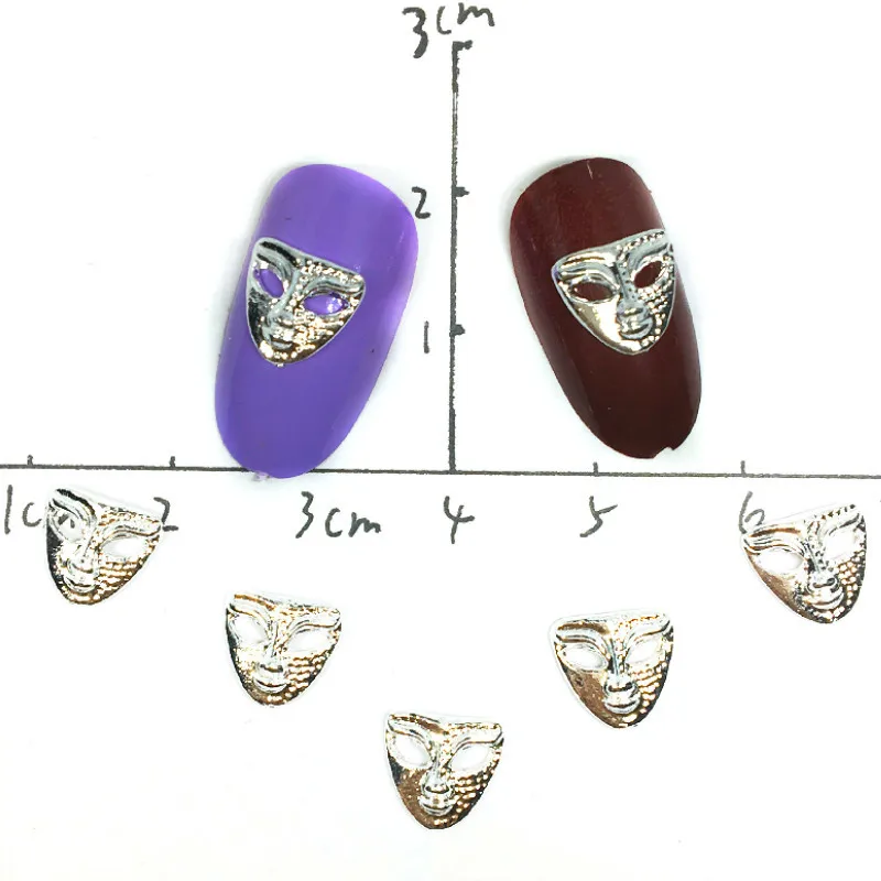 

50Pcs Nail Art Decorations Metal Alloy Masquerade Silver Mask Nailart Supplies Kawaii Studs Para Embellishments Manicure Design