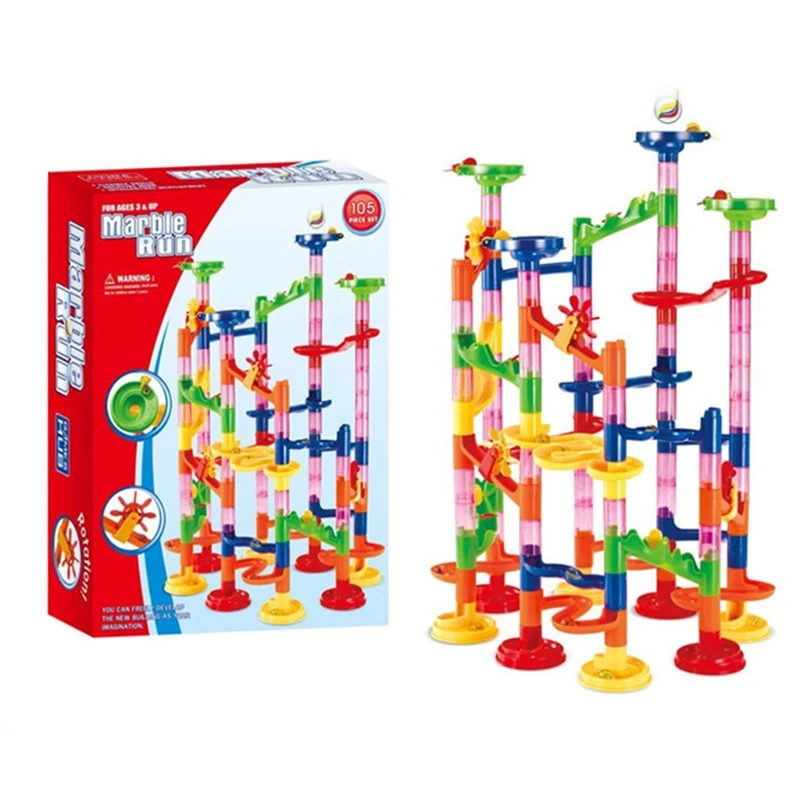 

C5AA 105Pcs DIY Track Toy Montessori Building Toy Easy Assembly Stacking Marble Run Interactive Sensory Playset for Toddlers