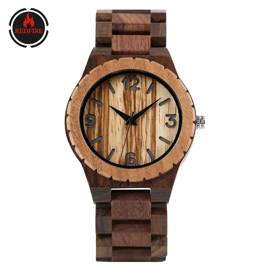 Часы REDFIRE Мужские кварцевые в стиле ретро модные с деревянным ремешком складной