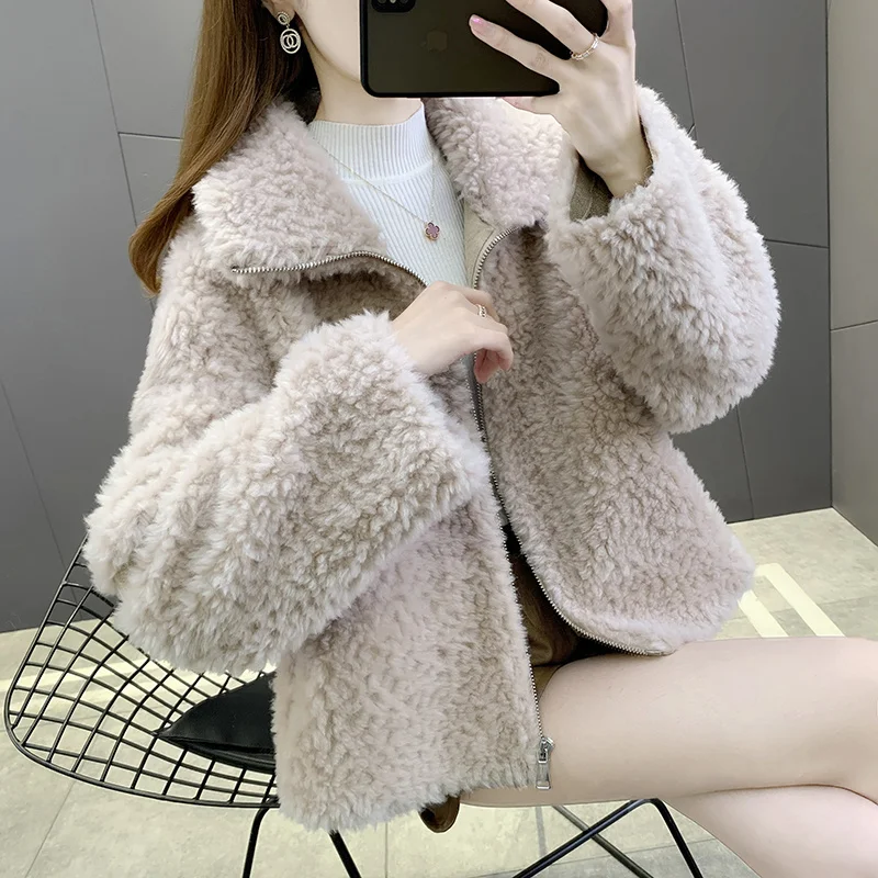 

Новинка 2021, шерстяное пальто для стрижки овечьей шерсти, женское Композитное меховое пальто из овечьей шерсти, свободное