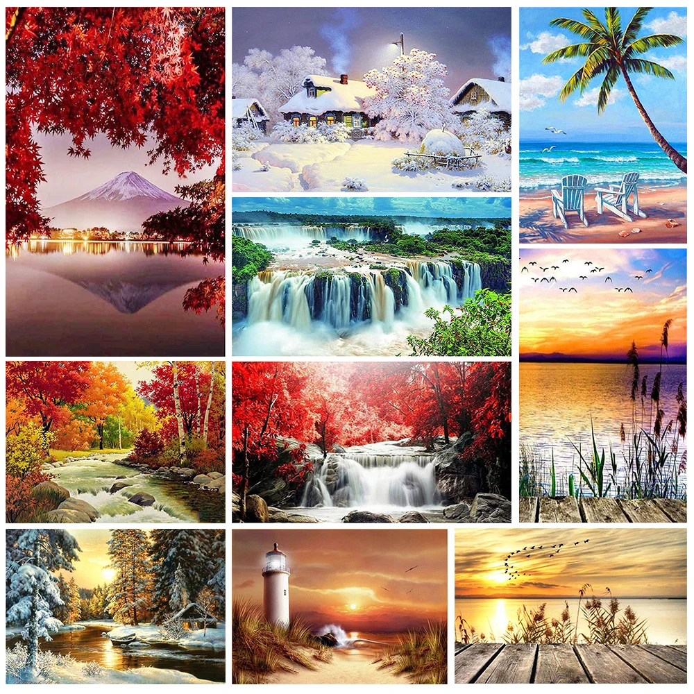 

5D DIY Diamond Painting Sunset Seaside Diamond Embroidery Landscape Mosaic Picture Cross Stitch Kit Crystal Home Decoration Gift