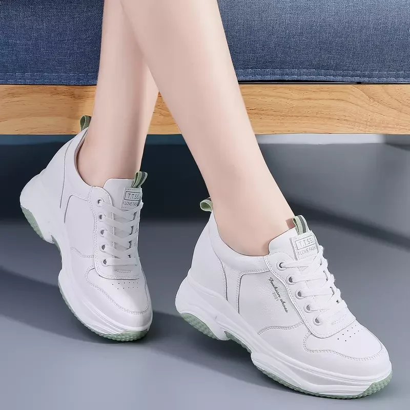 

new leisure sports women's shoes, inner high leather small white shoes, women's net red students versatile women's single shoes