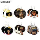 Деревянные серьги-подвески SOMESOOR, Черная Королева, уважаемые черные, с меланином, для девочек, волшебный дизайн, Деревянные Подвески с принтом для женщин, подарки
