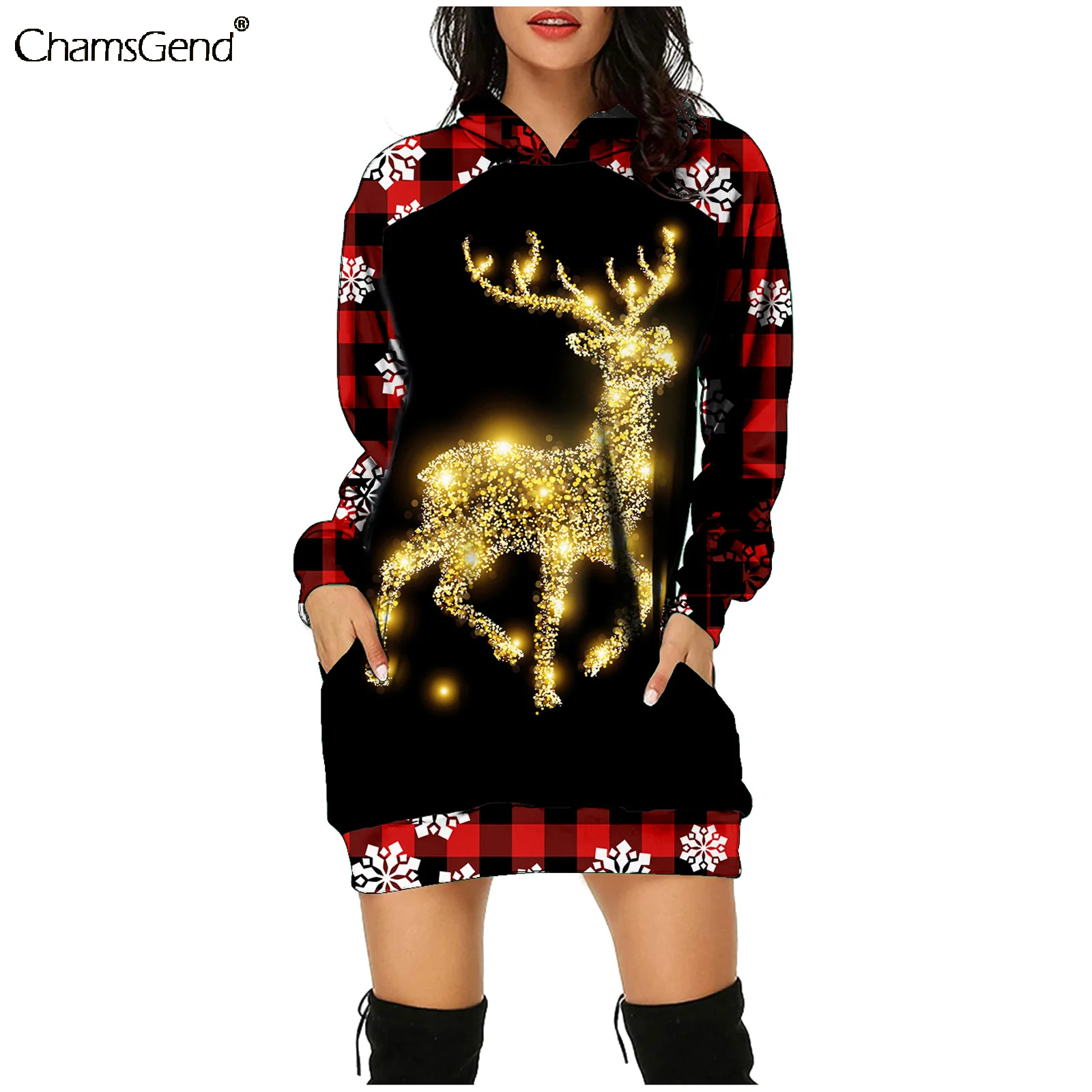 

Женское платье-свитшот с длинным рукавом и карманами