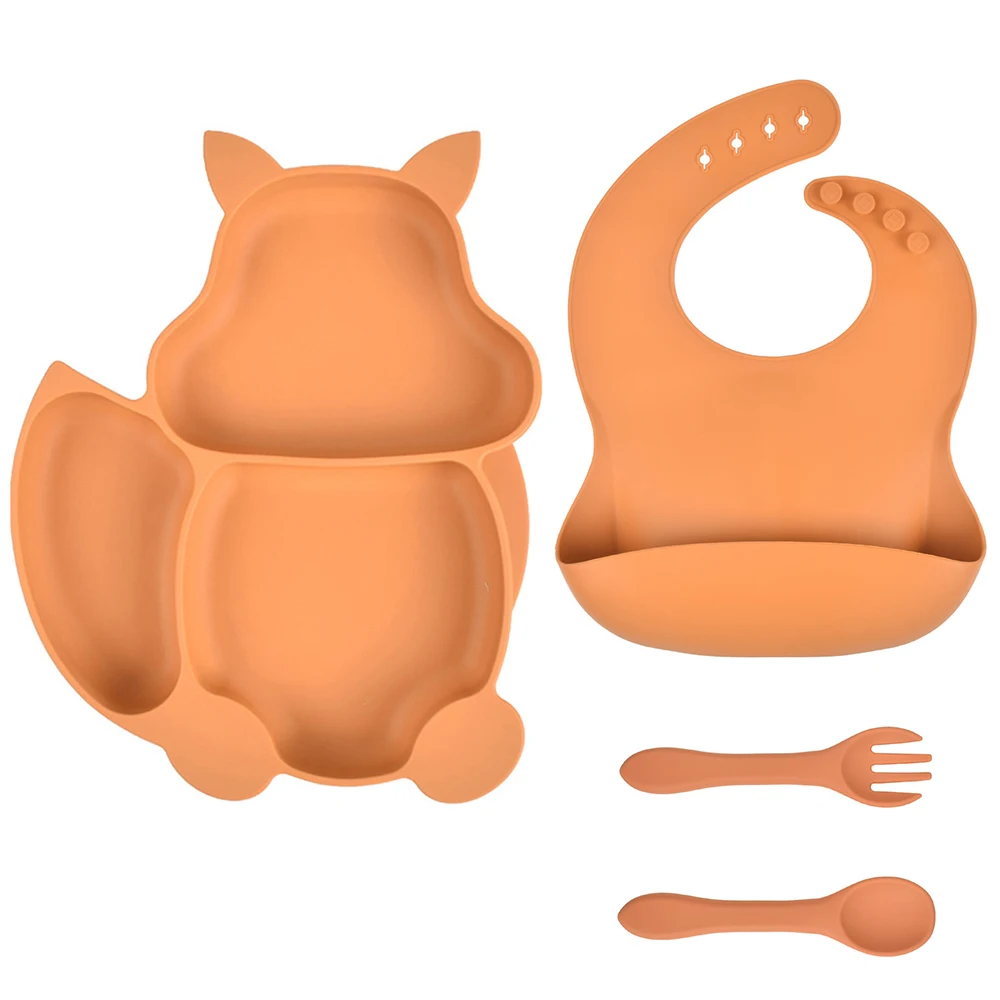 

Набор силиконовых тарелок для кормления детей, водонепроницаемые нагрудники с ложкой и вилкой, набор посуды, детская посуда, 4 шт.