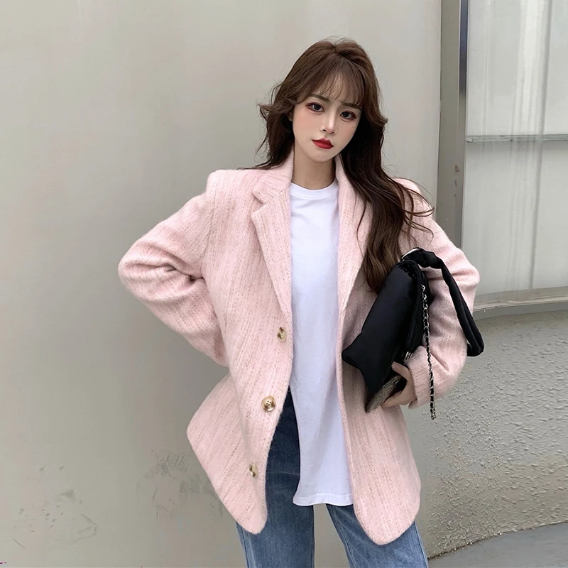 Корейский модный Женский блейзер элегантный тонкий повседневный простой