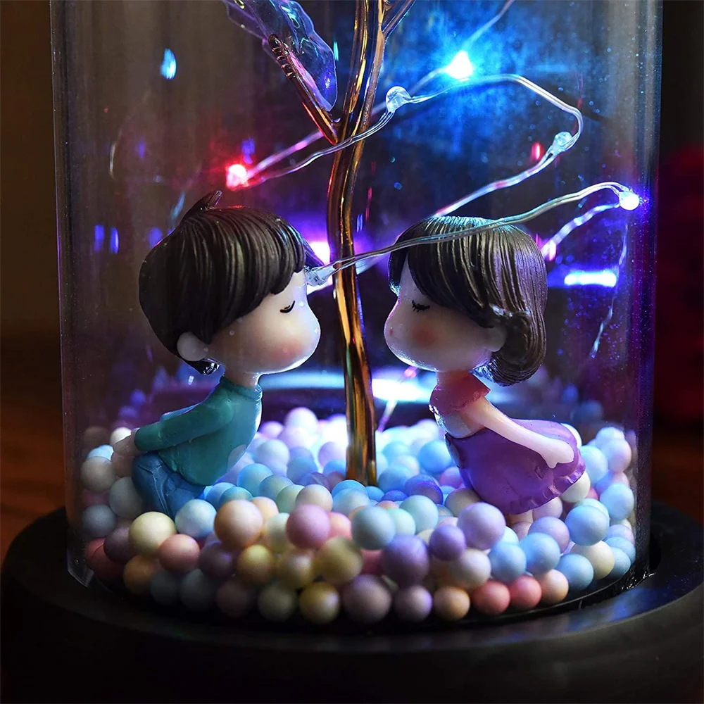 

Colorful Enchanted Flower Rose LED Light String Beauty and The Beast Rose In Glass Dome Eternal Crystal 24k Gold Rose Lamp Decor