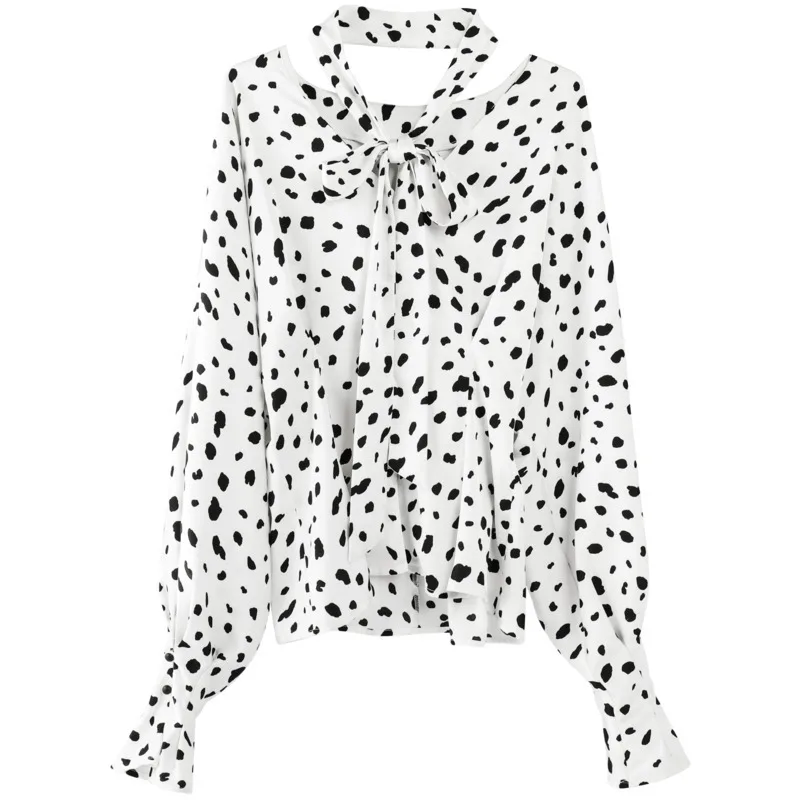

Spring new light cooked with elegant temperament show thin leopard-print chiffon v-neck shirt female