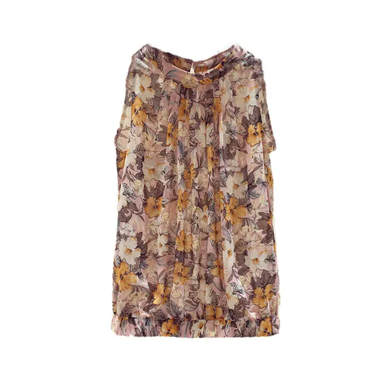 

2021 summer camisole bottoming shirt with thin sleeveless T-shirt chiffon shirt floral wearing neck top