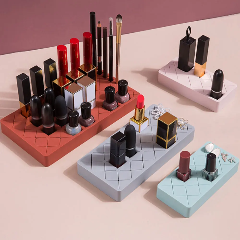 

12/24/36 Grid Silicone Lipstick Storage Box Makeup Organizer Display Stand Make-up Brush Eyebrow Pencil Holder For Cosmetics