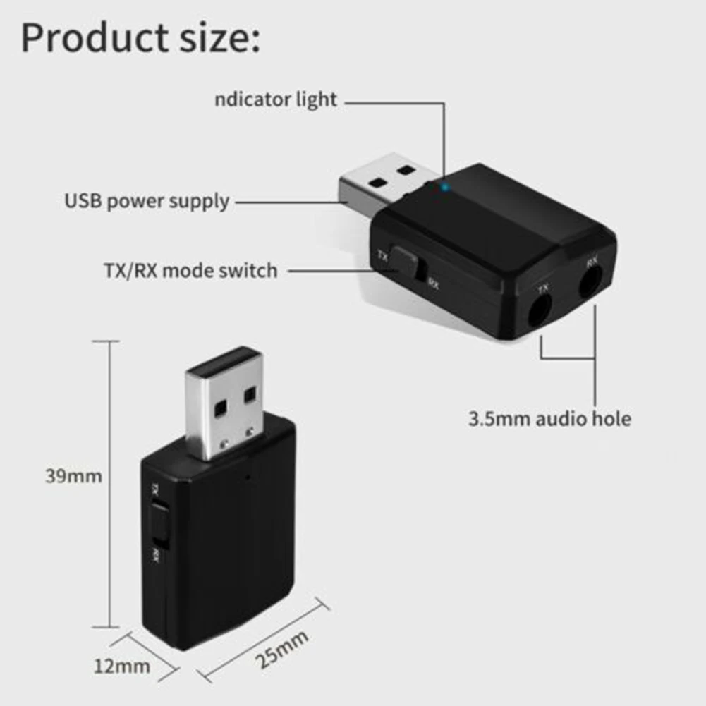 

New 3 in 1 USB Bluetooth 5.0 Audio Transmitter/Receiver Adapter Portable for TV/PC/Car DOM668