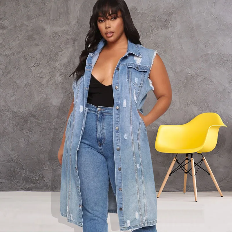 Джинсовое пальто на пуговицах без рукавов с отложным воротником | Женская одежда