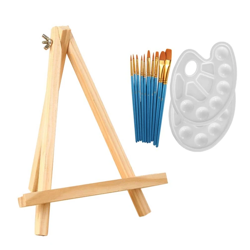 

1 Set 13Pcs Acrylic Artist Painting Set Include 10Pcs Acrylic Painting Brushes, 2Pcs Palette and 1Pcs Mini Table Easel