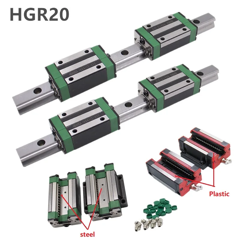 

Квадратный направляющий рельс HGR20 HGH20 любой длины и 4 каретки HGH20CA/flang HGW20CC для гравировки фрезерного станка с ЧПУ, 2 шт.