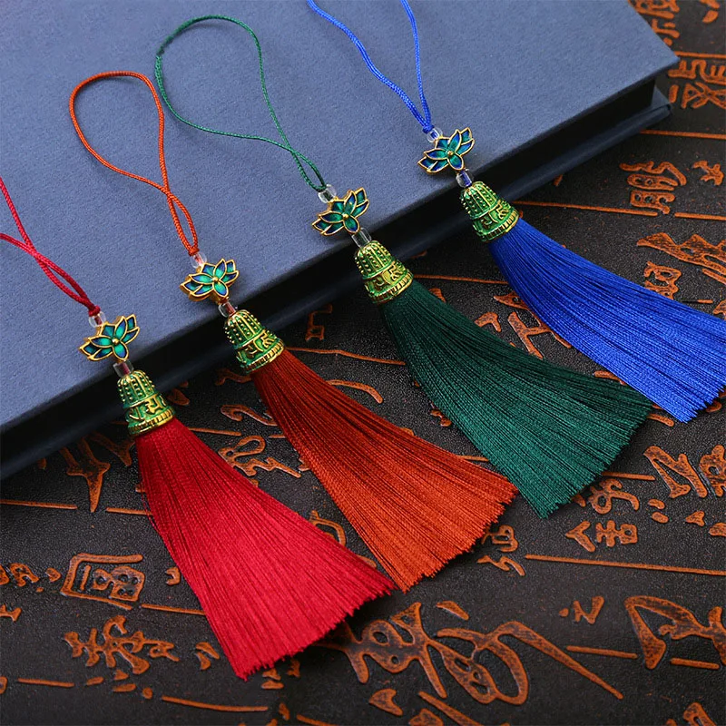 

5pcs/lot Silk Tassels Trim Fringe Pendant 8cm With Lotus Metal Cap Curtain Decor for Keychain Earring Findings DIY Craft Jewelry