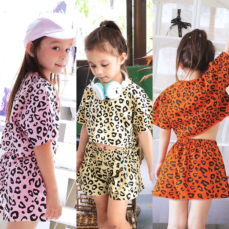 9M-7Y Toddler Kid Baby Girl Summer Clothes Sets Pink Short Sleeve 2pcs Leopard Print T-shirt Top+Shorts Outfit Tracksuit | Детская