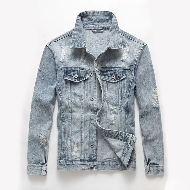 2020 New Hole Denim Jackests Fashion Embroidery Men Jackets Solid Turn-down Collar Cowboy Male Coat Clothes Jaqueta Masculina | Мужская