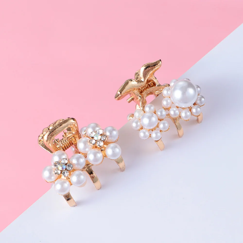 1PC Pearl Hair Claw Clips Rhinestone Flower Ladies Girls Mini Barrettes Wedding Party Bridal Headpiece Women Accessories |