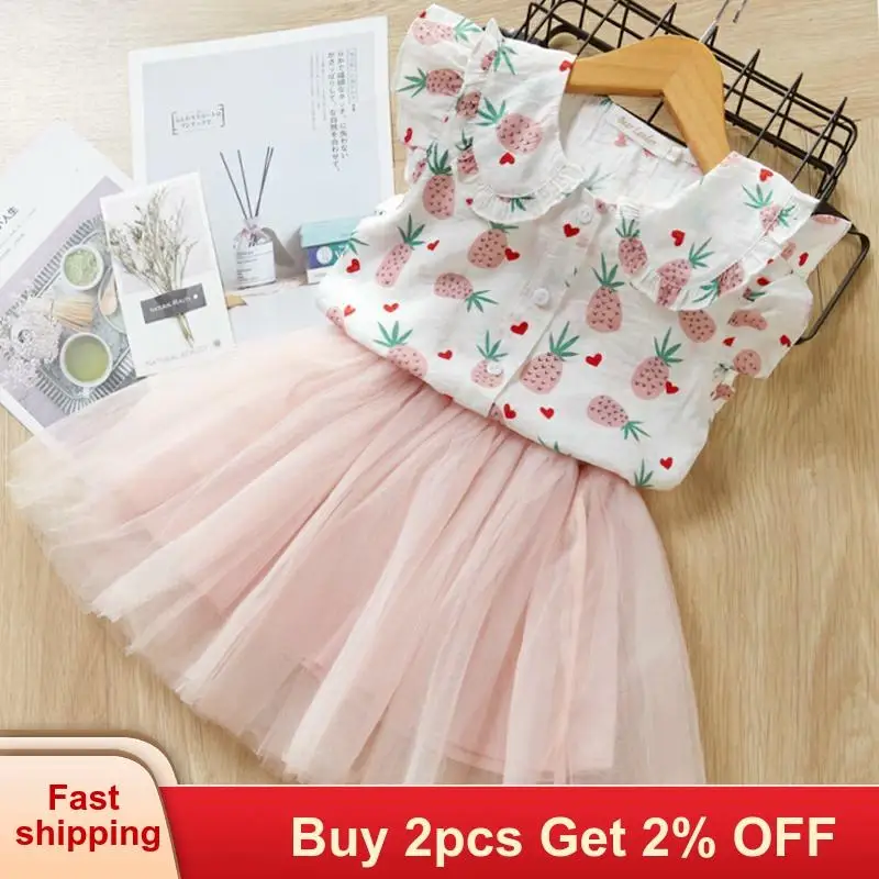 Платья для девочек летний комплект с платьем принтом ананаса детская одежда