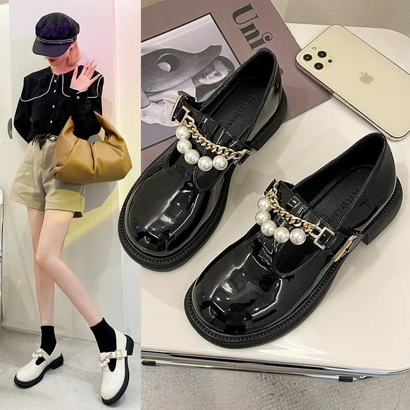

White pearl female Mary Jane women's shoes British style small leather shoes Baotou sandals women's summer women's shoes retro