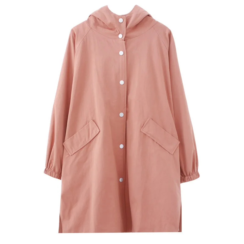 

Women's Trench Coat Mid-length Hooded Zipper Coat New Autumn Winter Large Size Solid Color Casual Windbreaker Outerwear