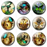 dragonfly clock 30 mm fridge magnet steampunk butterfly watch glass dome magnetic refrigerator stickers note holder home decor
