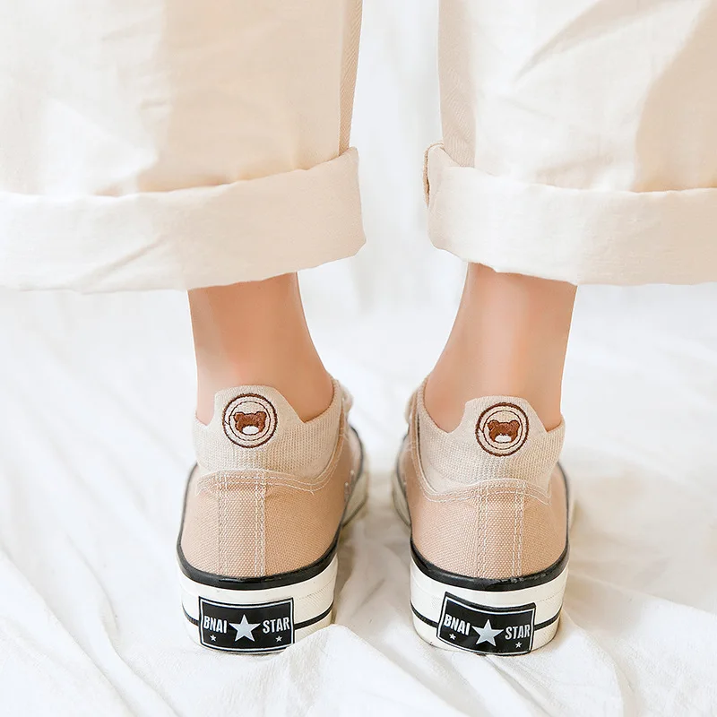 Женские хлопковые носки с вышивкой 10 цветов|Носки-следки| |