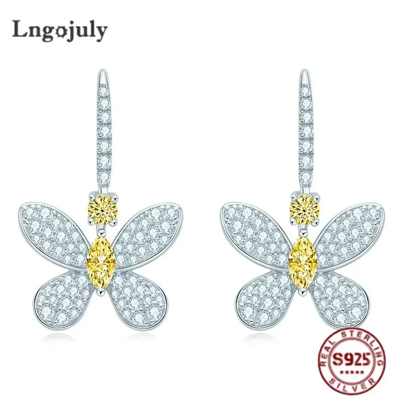 

Genuine 925 Sterling Silver Drop Earring High Carbon Diamond Women Bride Earring Sparkling Wedding Party Jewelry Gift Wholesale