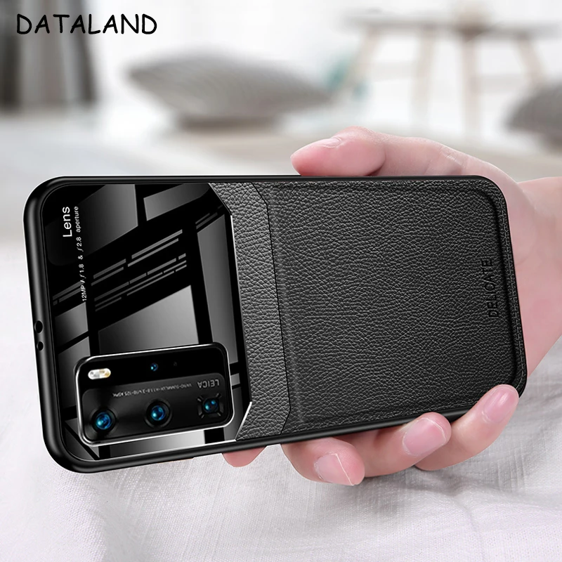 Чехол для Huawei P40 в стиле ретро с зеркальным покрытием из зернистой кожи |