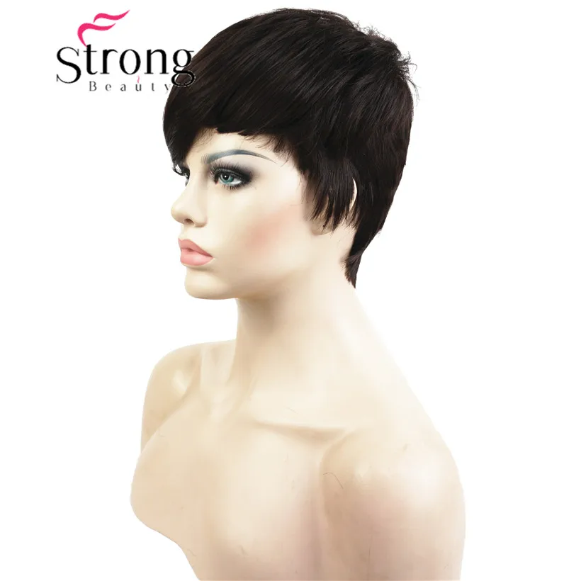 StrongBeauty короткий парик сторона взрыва Asymetrical полный синтетические парики черный и красный цвета выбор - Цвет: 6 Chestnut Brown