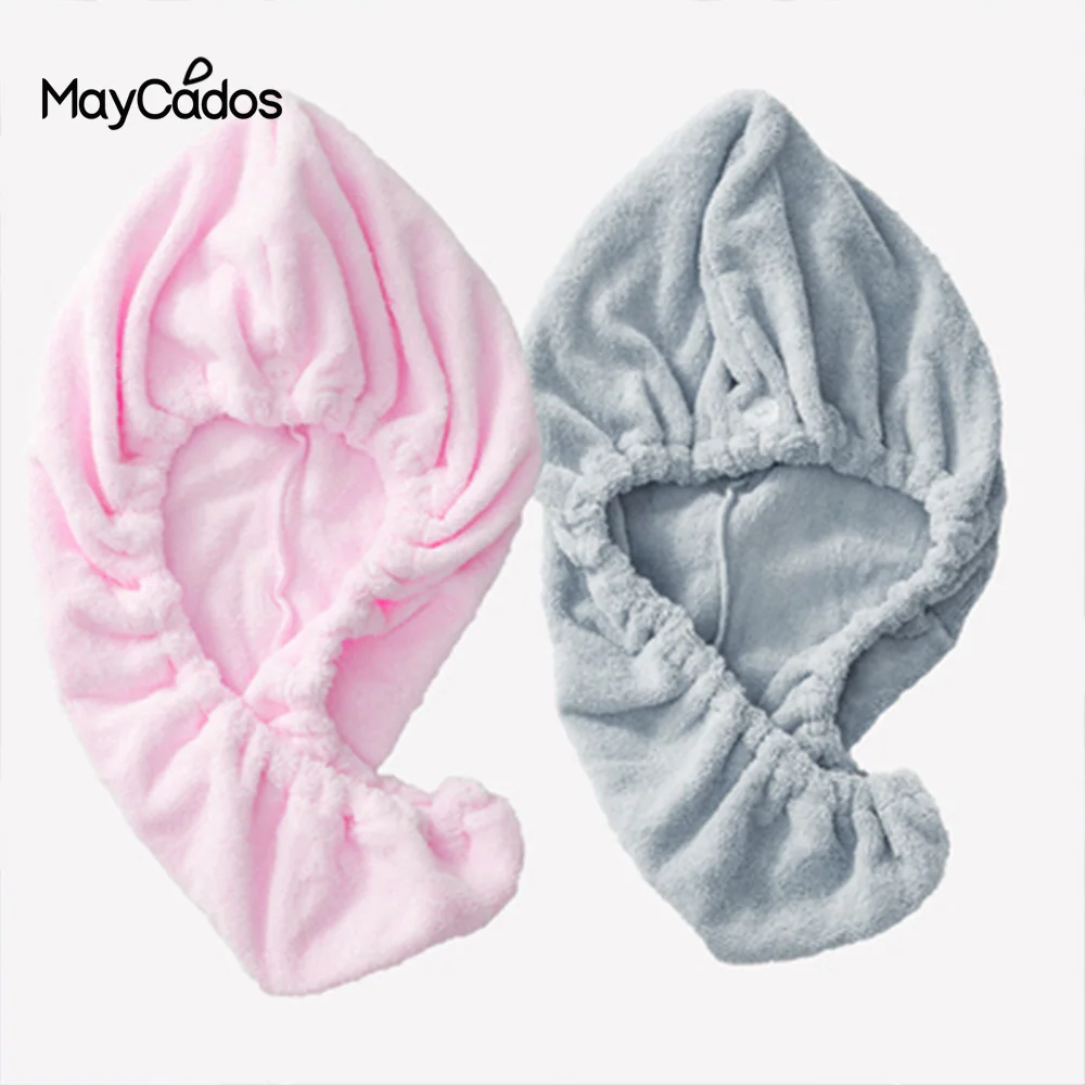 MayCados 2 шт. женское полотенце для сушки волос с пуговицами из микрофибры головной