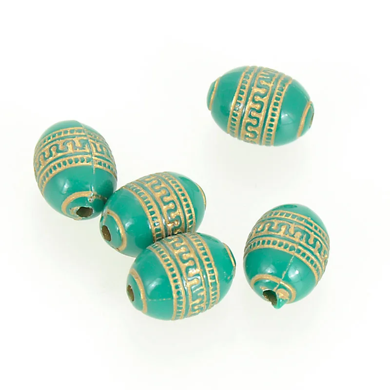 Miasol 140 Pcs/Lot 10x13 MM Retro Etched Acrylic Gild Gold Lined Barrel Antique Design Beads For DIY Jewelry Making Accessories - Цвет: Green