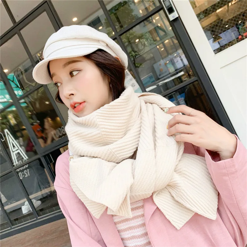 

2019 New Autumn Winter Pure Color Twill Thick Warm Cashmere Scarf Ladies Korean Fashion Shawl Dual-use Neckerchief Neck Ring