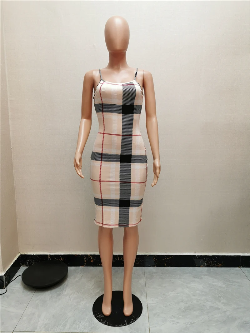 Летние пикантные Спагетти ремень Bodycon платье в клетку футляр для женщин Весна с